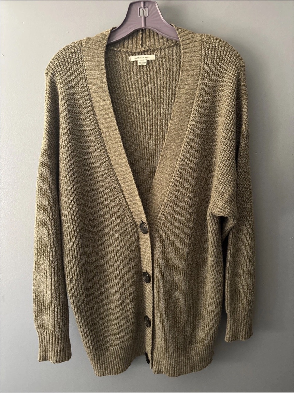 American Eagle Cardigan Sweater Women Size M Oversized Olive Green Button-EUC!